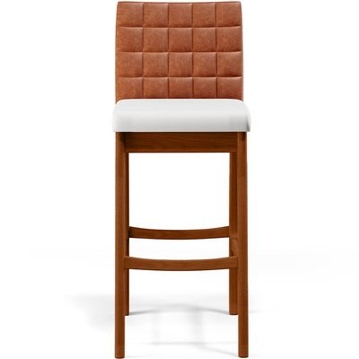 Banqueta Alta Para Cozinha Sala De Jantar Fixa Mila B04 Couríssimo Camel Corano Branco - Lyam Decor
