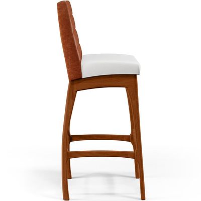 Banqueta Alta Para Cozinha Sala De Jantar Fixa Mila B04 Couríssimo Camel Corano Branco - Lyam Decor