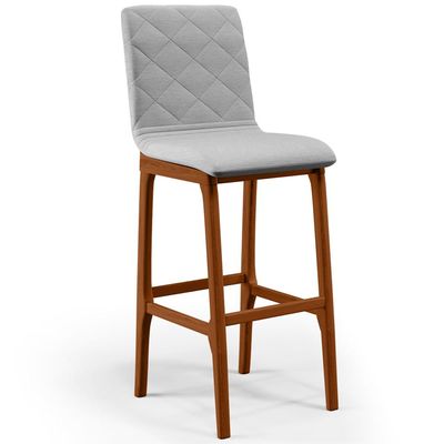 Banqueta Alta Para Cozinha Sala de Jantar Fixa Zoe B04 Linho Cinza - Lyam Decor