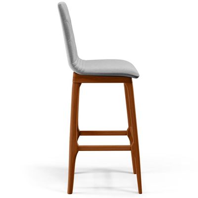 Banqueta Alta Para Cozinha Sala de Jantar Fixa Zoe B04 Linho Cinza - Lyam Decor