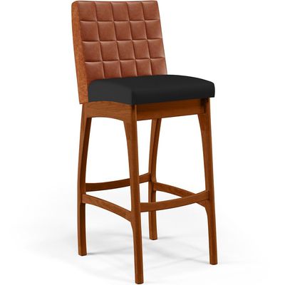 Banqueta Alta Para Cozinha Sala De Jantar Fixa Mila B04 Couríssimo Camel Corano Preto - Lyam Decor
