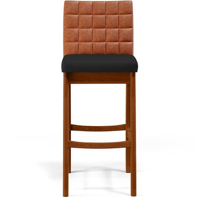 Banqueta Alta Para Cozinha Sala De Jantar Fixa Mila B04 Couríssimo Camel Corano Preto - Lyam Decor
