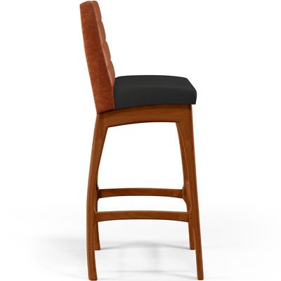 Banqueta Alta Para Cozinha Sala De Jantar Fixa Mila B04 Couríssimo Camel Corano Preto - Lyam Decor