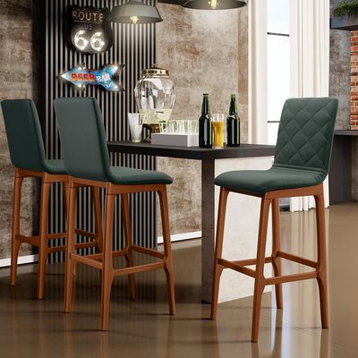 Banqueta Alta Para Cozinha Sala de Jantar Fixa Zoe B04 Linho Verde Musgo - Lyam Decor