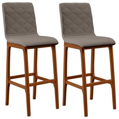 Kit 02 Banquetas Altas Para Cozinha Sala de Jantar Fixa Zoe B04 Linho Bege - Lyam Decor