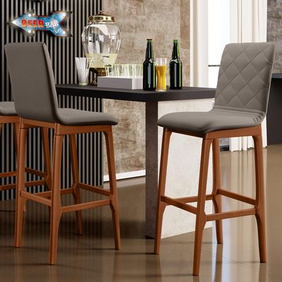 Kit 02 Banquetas Altas Para Cozinha Sala de Jantar Fixa Zoe B04 Linho Bege - Lyam Decor