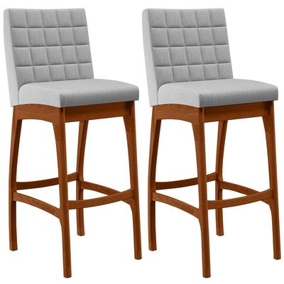 Kit 02 Banquetas Altas Para Cozinha Sala de Jantar Fixa Mila B04 Linho Cinza - Lyam Decor
