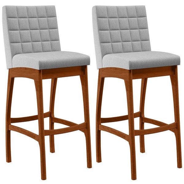 Kit 02 Banquetas Altas Para Cozinha Sala de Jantar Fixa Mila B04 Linho Cinza - Lyam Decor