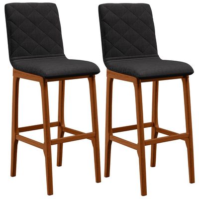 Kit 02 Banquetas Altas Para Cozinha Sala de Jantar Fixa Zoe B04 Linho Chumbo - Lyam Decor