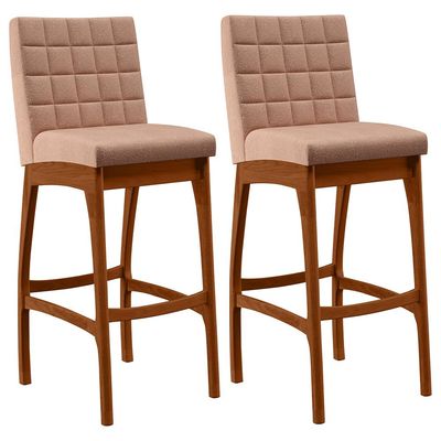 Kit 02 Banquetas Altas Para Cozinha Sala de Jantar Fixa Mila B04 Linho Rosê - Lyam Decor