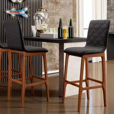 Kit 02 Banquetas Altas Para Cozinha Sala de Jantar Fixa Zoe B04 Linho Chumbo - Lyam Decor