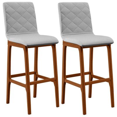 Kit 02 Banquetas Altas Para Cozinha Sala de Jantar Fixa Zoe B04 Linho Cinza - Lyam Decor