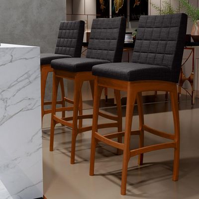 Banqueta Alta Para Cozinha Sala de Jantar Fixa Mila B04 Linho Chumbo - Lyam Decor