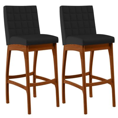 Kit 02 Banquetas Altas Para Cozinha Sala De Jantar Fixa Mila B04 Facto Preto Fosco - Lyam Decor