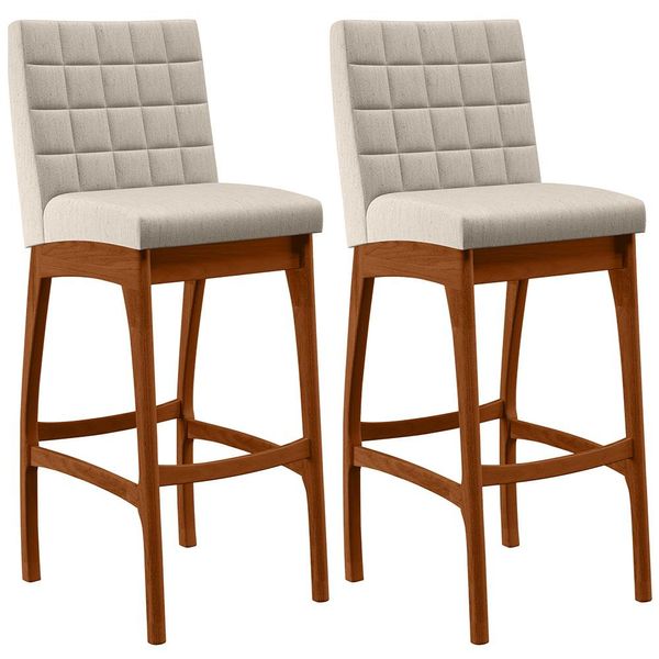 Kit 02 Banquetas Altas Para Cozinha Sala de Jantar Fixa Mila B04 Linho Cru - Lyam Decor Kit 02 Banquetas Altas Para Cozinha Sala de Jantar Fixa Mila B04 Linho Cru - Lyam Decor
