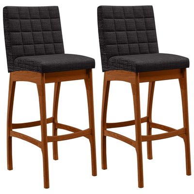 Kit 02 Banquetas Altas Para Cozinha Sala de Jantar Fixa Mila B04 Linho Chumbo - Lyam Decor