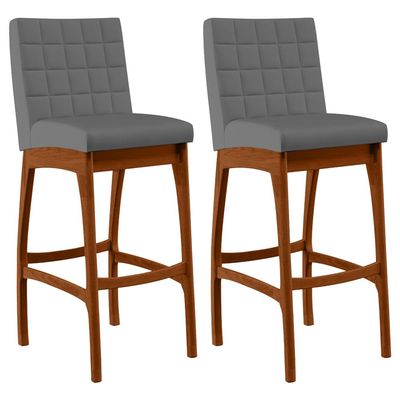 Kit 02 Banquetas Altas Para Cozinha Sala de Jantar Fixa Mila B04 Suede Cinza - Lyam Decor