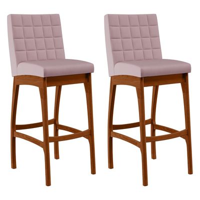 Kit 02 Banquetas Altas Para Cozinha Sala de Jantar Fixa Mila B04 Suede Rosê - Lyam Decor