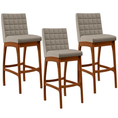 Kit 03 Banquetas Altas Para Cozinha Sala de Jantar Fixa Mila B04 Linho Bege - Lyam Decor
