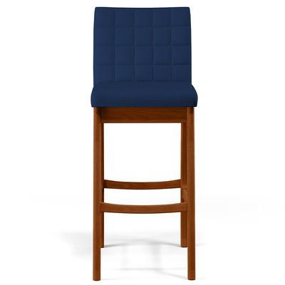 Kit 03 Banquetas Altas Para Cozinha Sala de Jantar Fixa Mila B04 Suede Azul Marinho - Lyam Decor