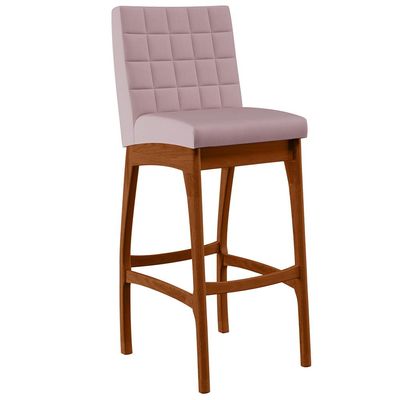 Kit 03 Banquetas Altas Para Cozinha Sala de Jantar Fixa Mila B04 Suede Rosê - Lyam Decor