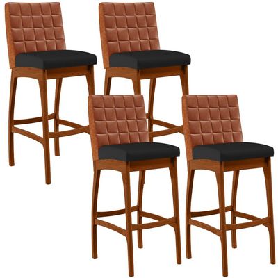Kit 04 Banquetas Altas Cozinha Sala Jantar Fixa Mila B04 Couríssimo Camel Corano Preto - Lyam Decor