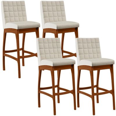 Kit 04 Banquetas Alta Para Cozinha Sala de Jantar Fixa Mila B04 Linho Champagne - Lyam Decor