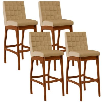 Kit 04 Banquetas Altas Para Cozinha Sala de Jantar Fixa Mila B04 Linho Bege Escuro - Lyam Decor