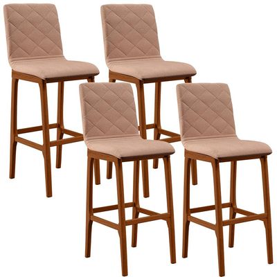 Kit 04 Banquetas Altas Para Cozinha Sala de Jantar Fixa Zoe B04 Linho Rosê - Lyam Decor