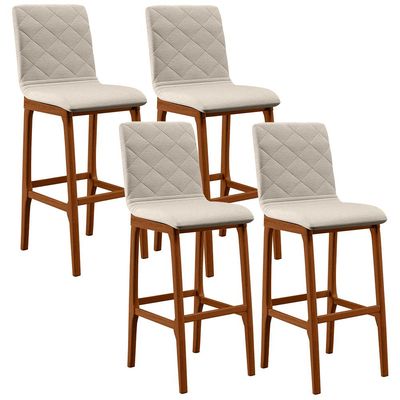 Kit 04 Banquetas Altas Para Cozinha Sala de Jantar Fixa Zoe B04 Linho Cru - Lyam Decor