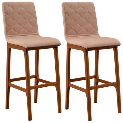 Kit 02 Banquetas Altas Para Cozinha Sala de Jantar Fixa Zoe B04 Linho Rosê - Lyam Decor
