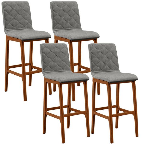 Kit 04 Banquetas Altas Para Cozinha Sala de Jantar Fixa Zoe B04 Linho Cinza Escuro - Lyam Decor Kit 04 Banquetas Altas Para Cozinha Sala de Jantar Fixa Zoe B04 Linho Cinza Escuro - Lyam Decor