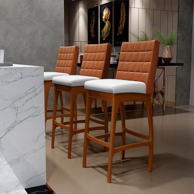 Kit 05 Banquetas Altas Cozinha Sala Jantar Fixa Mila B04 Couríssimo Camel Corano Branco - Lyam Decor