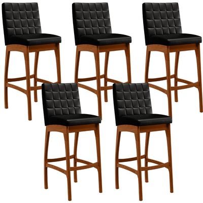Kit 05 Banquetas Altas Para Cozinha Sala de Jantar Fixa Mila B04 Couríssimo Preto - Lyam Decor
