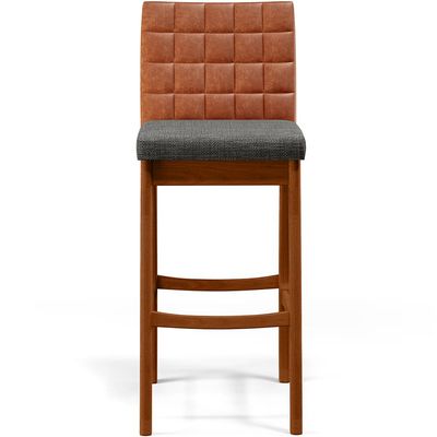 Kit 04 Banquetas Altas Sala De Jantar Fixa Mila B04 Couríssimo Camel Linho Cinza Escuro - Lyam Decor