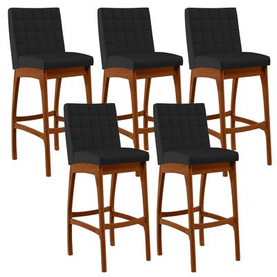 Kit 05 Banquetas Altas Para Cozinha Sala De Jantar Fixa Mila B04 Facto Preto Fosco - Lyam Decor