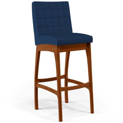 Kit 05 Banquetas Altas Para Cozinha Sala de Jantar Fixa Mila B04 Suede Azul Marinho - Lyam Decor