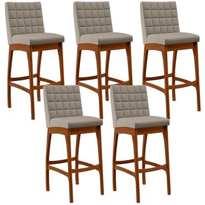 Kit 05 Banquetas Altas Para Cozinha Sala de Jantar Fixa Mila B04 Linho Bege - Lyam Decor
