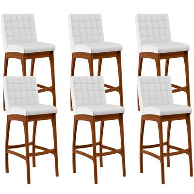 Kit 06 Banquetas Altas Para Cozinha Sala de Jantar Fixa Mila B04 Facto Branco Fosco - Lyam Decor