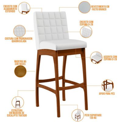 Kit 06 Banquetas Altas Para Cozinha Sala de Jantar Fixa Mila B04 Facto Branco Fosco - Lyam Decor