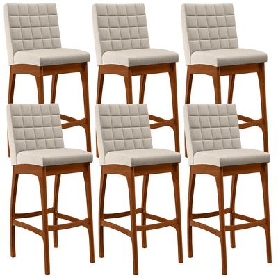 Kit 06 Banquetas Altas Para Cozinha Sala de Jantar Fixa Mila B04 Linho Cru - Lyam Decor