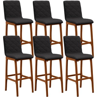 Kit 06 Banquetas Altas Para Cozinha Sala de Jantar Fixa Zoe B04 Linho Chumbo - Lyam Decor