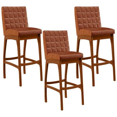 Kit 03 Banquetas Altas Para Cozinha Sala de Jantar Fixa Mila B04 Couríssimo Camel - Lyam Decor