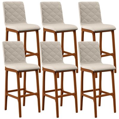 Kit 06 Banquetas Altas Para Cozinha Sala de Jantar Fixa Zoe B04 Linho Cru - Lyam Decor