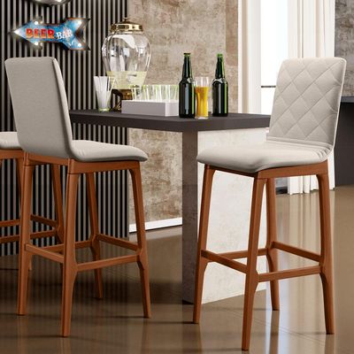 Kit 06 Banquetas Altas Para Cozinha Sala de Jantar Fixa Zoe B04 Linho Cru - Lyam Decor