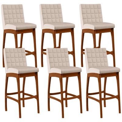 Kit 06 Banquetas Altas Para Cozinha Sala de Jantar Fixa Mila B04 Suede Bege - Lyam Decor