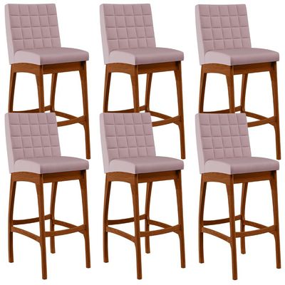Kit 06 Banquetas Altas Para Cozinha Sala de Jantar Fixa Mila B04 Suede Rosê - Lyam Decor