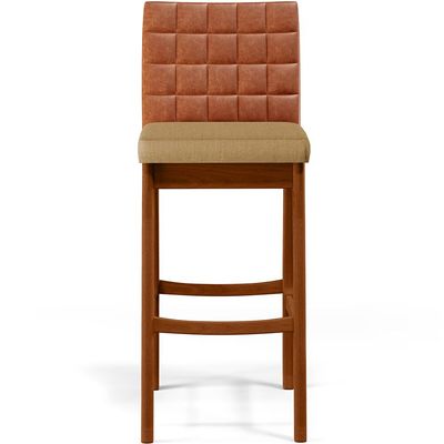 Kit 05 Banquetas Altas Sala De Jantar Fixa Mila B04 Couríssimo Camel Linho Bege Escuro - Lyam Decor