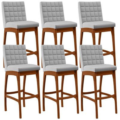 Kit 06 Banquetas Altas Para Cozinha Sala de Jantar Fixa Mila B04 Linho Cinza - Lyam Decor