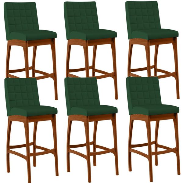 Kit 06 Banquetas Altas Para Cozinha Sala de Jantar Fixa Mila B04 Suede Verde Musgo - Lyam Decor
